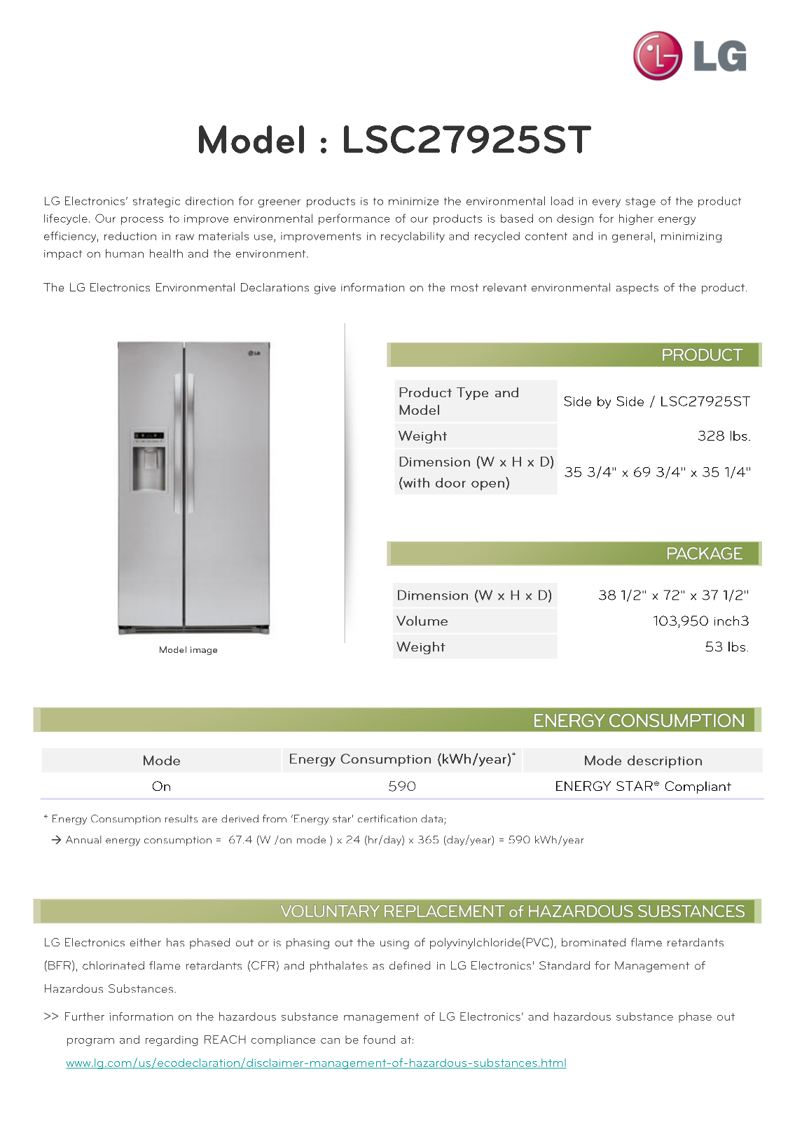 Download free pdf for LG LSC27925ST Refrigerator manual